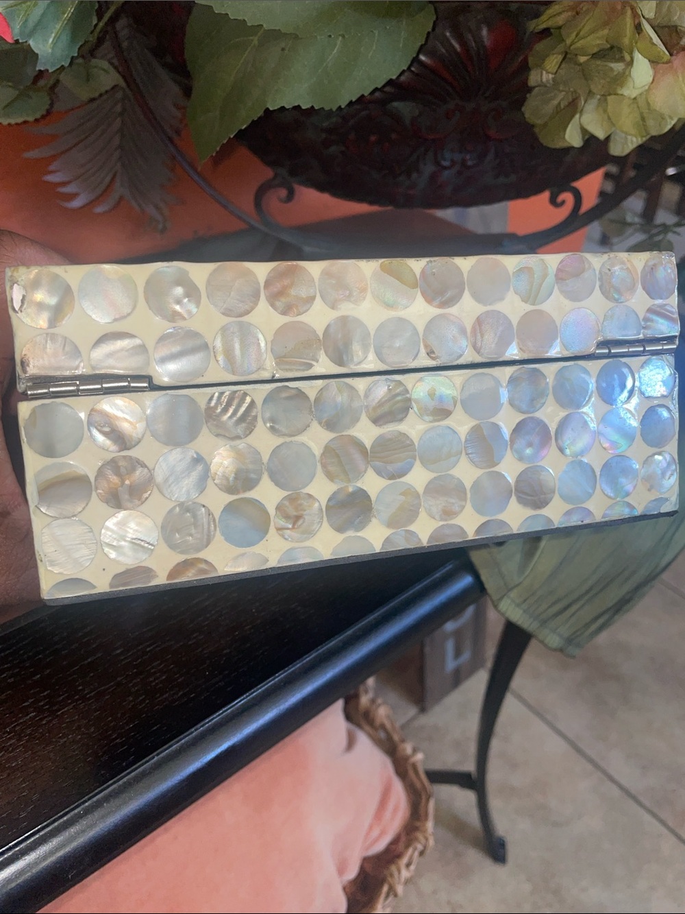 Shell Inlay Rectangle Jewelry Box - Neutral Brown & Cream Dot Pattern - Picture 8 of 9